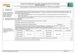 DISTRIBUTION COMMISSIONING TEST SHEET – NON MPS DISTRIBUTION TRANSFORMER 
HPC-4DL-07-0021-2014 
This commissioning test she