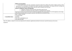 Religious Accommodation:
      In the academic work in the class, everybody is required to refrain from conflicts with studen