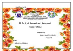 Head Teacher III 
 
   
 
                   
SF 3- Book Issued and Returned 
             
 
 
 
       (Grade 3-