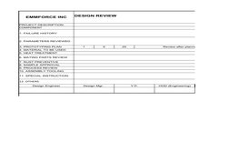 EMMFORCE INC
PROJECT DESCRIPTION
COMPONENT
1. FAILURE HISTORY
2. PARAMETERS REVIEWED
3. PROTOTYPING PLAN
1
5
25
Review after