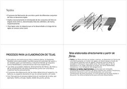 Tejidos
• El proceso de fabricación de una tela a partir de diferentes conjuntos 
de hilos se denomina tejido.
• Implica nece