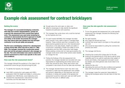 Example risk assessment: Contract bricklayers
thought about the work seen on sites; and
■
■
talked to employees to help ident