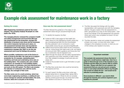 1 of 5 pages
Example risk assessment: Maintenance work in a factory
Health and Safety 
Executive
Example risk assessment for