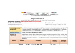 PLAN EDUCATIVO COVID-19
      ESQUEMA DE PLANIFICACIÓN SEMANAL POR EXPERIENCIA DE APRENDIZAJE 
      Experiencia de aprendiza