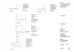 SHEET:
SCALES:
JAYANT NEGI
EXTERNAL
WALL
SECTION-DETAILS
TITLE:
NAME:
BUILDING
CONSTRUCTION
SUBJECT:
3/3
1:20
1. ALL UNITS AR