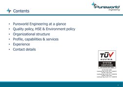 Contents
2
EN ISO 9001:2008
Certificate Reg. No 20 100 112006707
EN ISO 14001:2004
Certificate Reg. No 20 104 112006708
OHSAS