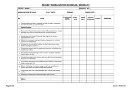 Project Mobilization Schedule Checklist | PDF | Business