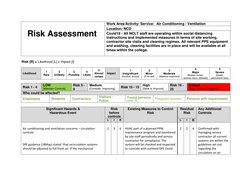 Risk Assessment 
 
Work Area/Activity/ Service:  Air Conditioning / Ventilation 
Location: NCD         
Covid19 - All NCL