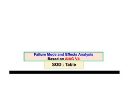 Failure Mode and Effects Analysis 
Failure Mode and Effects Analysis 
Based on 
Based on AIAG V4
AIAG V4
SOD : Table
SOD : Ta
