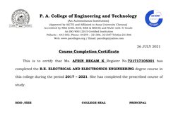 P. A. College of Engineering and Technology
(An Autonomous Institution)
(Approved by AICTE and Affiliated to Anna University