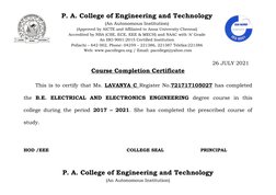 P. A. College of Engineering and Technology
(An Autonomous Institution)
(Approved by AICTE and Affiliated to Anna University