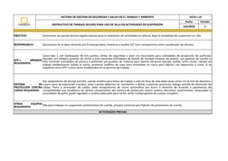 SISTEMA DE GESTION EN SEGURIDAD Y SALUD EN EL TRABAJO Y AMBIENTE
SSTA-I-14
INSTRUCTIVO DE TRABAJO SEGURO PARA USO DE SILLA EN