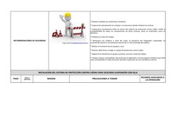 INSTALACIÓN DEL SISTEMA DE PROTECCIÓN CONTRA CAÍDAS PARA DESCENSO-SUSPENSIÓN CON SILLA
PASO
IMAGEN
PRECAUCIONES A TOMAR
RECOM