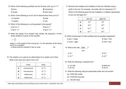 12. Which of the following quantities has the SI base units  kg m2 s−3?
    A force
B momentum
    C power
D work done
13. Wh
