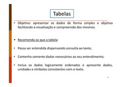 6
• Objetivo: apresentar os dados de forma simples e objetiva
facilitando a visualização e compreensão dos mesmos.
Recomenda