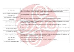 GLOSSÁRIO
INVENTÁRIO
Rol, registro por artigos, dos bens móveis e imóveis deixados por defunto ou por pessoa viva