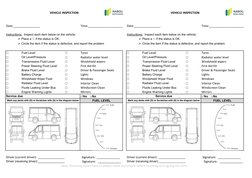 Date:________________
Time:_____________________
Date:________________
Time:_____________________
Instructions:  Inspect each