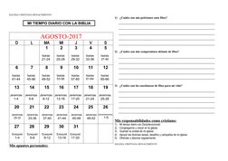 IGLESIA CRISTIANA RENACIMIENTO
MI TIEMPO DIARIO CON LA BIBLIA
AGOSTO-2017
D
L
MA
MI
J
V
S
1
Isaías
21-24
2
Isaías
25-28
3
Isa