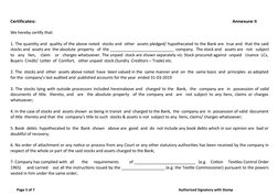 Certificates:
              
           Annexure III
We hereby certify that:
1. The quantity and  quality of the above noted