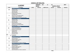 CHECK LIST BOLIVIA
LUCKY
SEMANA:     Del             al            de                                         2021
SEDE: