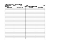CHECK LIST BOLIVIA
SEMANA:     Del             al            de                                         2021
MARTES
MIÉRCOLES