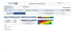 Risk Assessment for Lifting Operations
Revision: 00
Risk Assessment Title:
Lifting Operations
Risk Assessment
Revision:
00
It