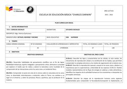 ESCUELA DE EDUCACIÓN BÁSICA “CHARLES DARWIN”
AÑO LECTIVO
2021 - 2022
PLAN CURRICULAR ANUAL    
1.
DATOS INFORMATIVOS
 ÁREA: C