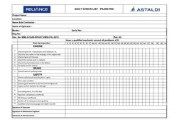 Daily Piling Rig Inspection Checklist | PDF | Home & Garden | Computers