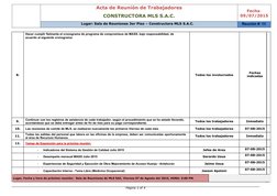 Acta de Reunión de Trabajadores
CONSTRUCTORA MLS S.A.C.
Fecha:
09/07/2015
Lugar: Sala de Reuniones 3er Piso – Constructora ML