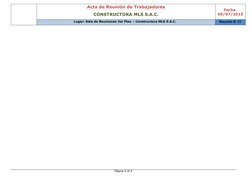 Acta de Reunión de Trabajadores
CONSTRUCTORA MLS S.A.C.
Fecha:
09/07/2015
Lugar: Sala de Reuniones 3er Piso – Constructora ML