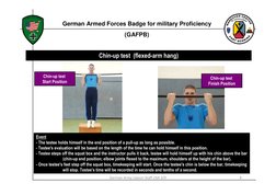 German Army Liaison Staff USA 3/9
8
Chin-up test (flexed-arm hang)
Chin-up test
Finish Position
Event
- The testee holds hims