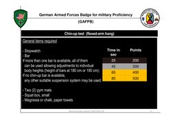 German Army Liaison Staff USA 3/9
9
Chin-up test (flexed-arm hang)
General items required
- Stopwatch
- Bar
If more than one
