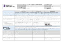 GRADES 1 to 12
DAILY LESSON LOG
School:
  CABATUAN INTEGRATED SCHOOL
Grade Level:
9
Teacher:
SHELLA MAR D. BARCIAL
Learning A