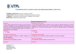 UNIVERSIDAD TÉCNICA PARTICULAR DE LOJA MODALIDAD ABIERTA A DISTANCIA
NOMBRE COMPLETOS: Tuquerrez Andrade Luz María
ASIGNATURA
