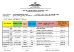 Monthly Instructional Supervisory Plan | PDF | Teachers | Learning