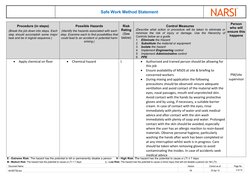 Safe Work Method Statement
Procedure (in steps)
(Break the job down into steps. Each
step should accomplish some major
task a