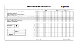 EXPERTISE CONTRACTING COMPANY
POWER TOOLS INSPECTION CHECKLIST
Sr NO
Visual Inspection:
1
2
3
4
5
6
7
8
9
10
11
12 13 14 15 1