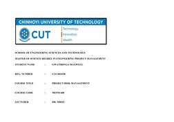 SCHOOL OF ENGINEERING SCIENCES AND TECHNOLOGY 
MASTER OF SCIENCE DEGREE IN ENGINEERING PROJECT MANAGEMENT
STUDENT NAME 
:
GWA