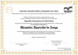 CENTRO UNIVERSITÁRIO LEONARDO DA VINCI
Recredenciado pela Portaria nº 763, de 18 de setembro de 2020, publicada no DOU de 21