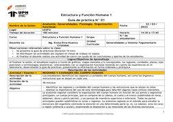 1
© 2019 Laureate International Universities®|Confidential & Proprietary
Estructura y Función Humana 1
Guía de práctica N° 01