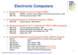 7
Electronic Computers
l
1. Computers based on vacuum tubes (1950s)
l
IBM 305
- RAMAC – Random Access Method of Accounting an
