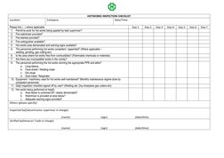 HOTWORKS INSPECTION CHECKLIST
Location:
Company:
Date/Time:
Please tick () where applicable.
Day-1
Day-2
Day-3
Day-4
Day-5
D