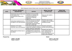 PMCF Template for Teacher Evaluation | PDF