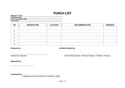 PUNCH LIST 
PROJECT TITLE:  _______________________________________________ 
CONTRACTOR:    ___________________________