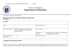 Wfp Sample Format Deped WAP Template for Teachers in DepEd | PDF | Teachers | Learning