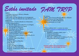 Estás invitado  
 
Incluye: 
*-Traslados internos en Miami y Orlando. 
*-Desayunos Diarios. 
*-Almuerzos (los especificad