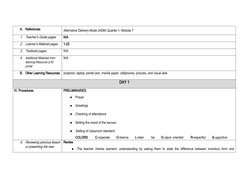 A. References
Alternative Delivery Mode (ADM) Quarter 1- Module 7
1.
Teacher’s Guide pages
N/A
2.
Learner’s Material pages
1-