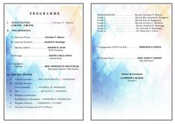 P  R  O  G  R  A  M  M  E
I.
REGISTRATION . . . . . . . . . . …… Clarimar V. Blance
         (3:00 PM – 5:00 PM)