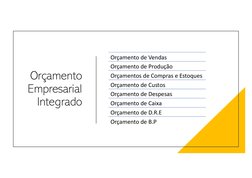 Orçamento 
Empresarial 
Integrado
Orçamento de Vendas 
Orçamento de Produção 
Orçamentos de Compras e Estoques 
Orçamento de
