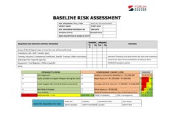 BASELINE RISK ASSESSMENT
RISK ASSESSMENT TITLE / TASK
BASELINE RISK ASSESSMENT
PROJECT NAME
START DATE
RISK ASSESSMENT REFERE